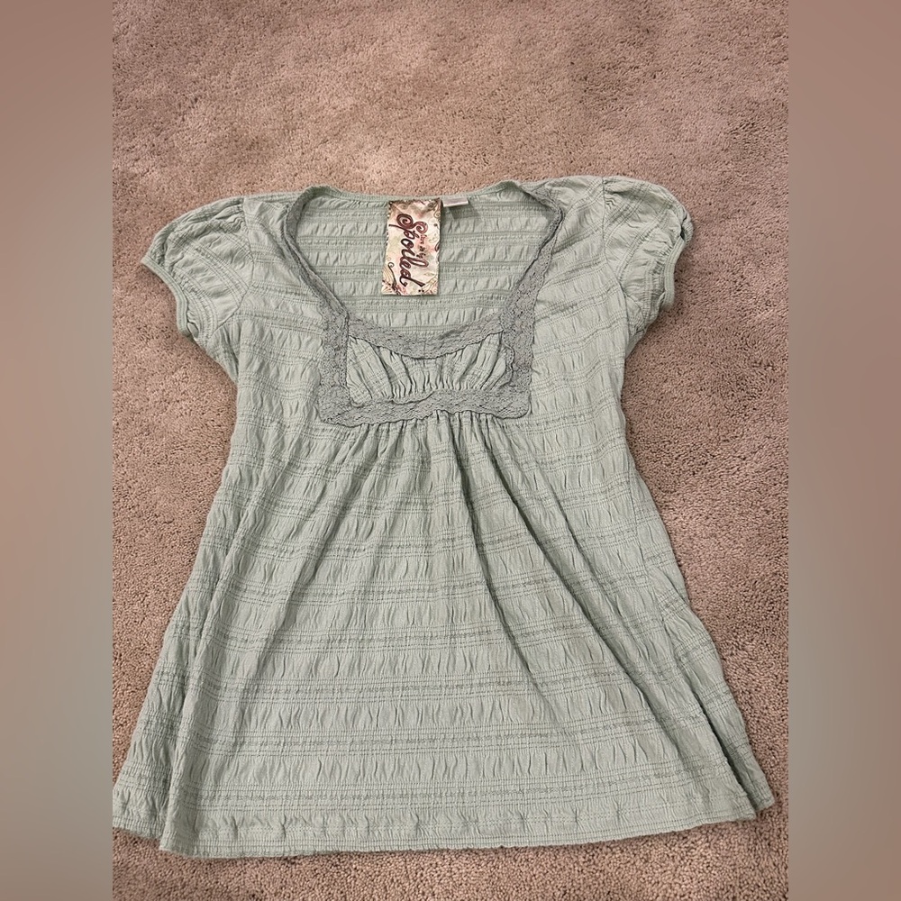 Vintage Y2K live to be spoiled Sage Green Textured babydoll top